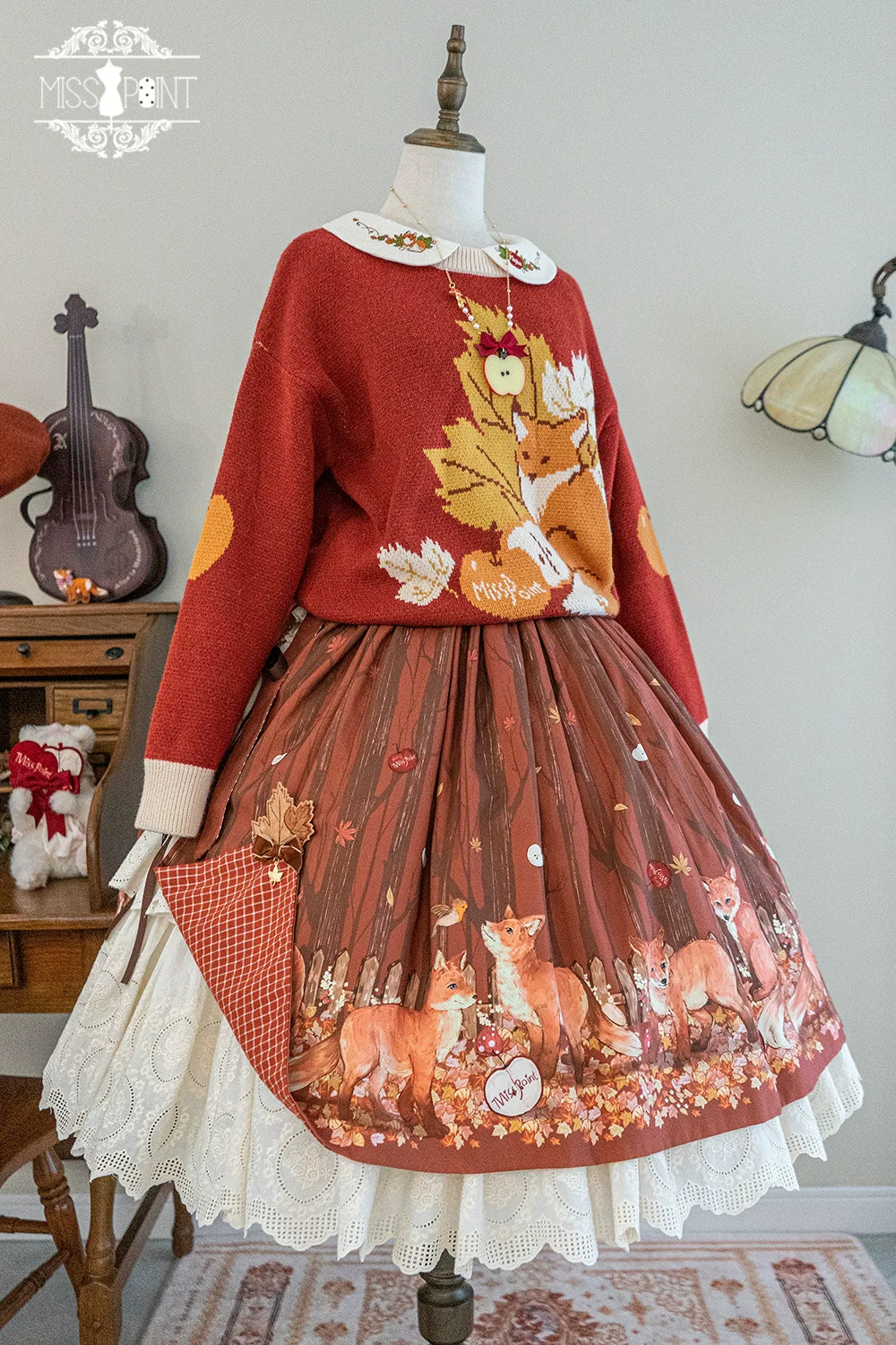 Miss Point - Chubby Fox in the Forest - Kawaii Lolita Sweater Customized Winter Lolita Couple Outfit