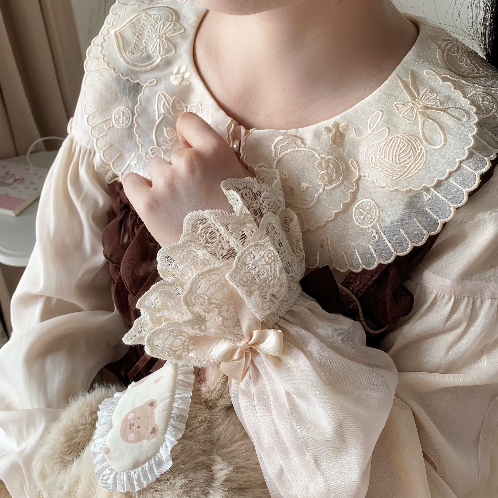 Flower Banquet - Sweet Lolita Blouse Embroidered Shirt with Long Sleeve