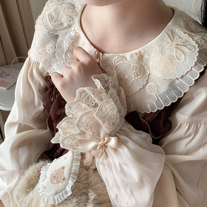 Flower Banquet - Sweet Lolita Blouse Embroidered Shirt with Long Sleeve