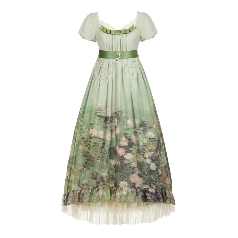 With PUJI - Blooming Rose - Chiffon Classic Lolita Dress Set Painting Styled OP & JSK