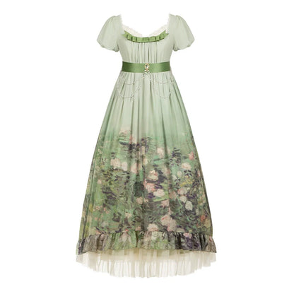 With PUJI - Blooming Rose - Chiffon Classic Lolita Dress Set Painting Styled OP & JSK