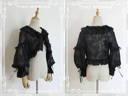 Time Memory - Xianbei - Sweet Lolita Chiffon Lantern Sleeve Cardigan with Bow