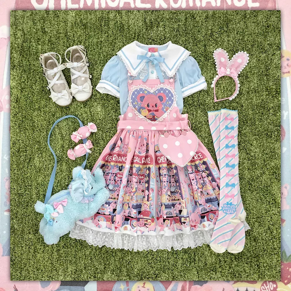 Chemical Romance - Sweetheart Doll Machine - Sweet Lolita Printed Salopette