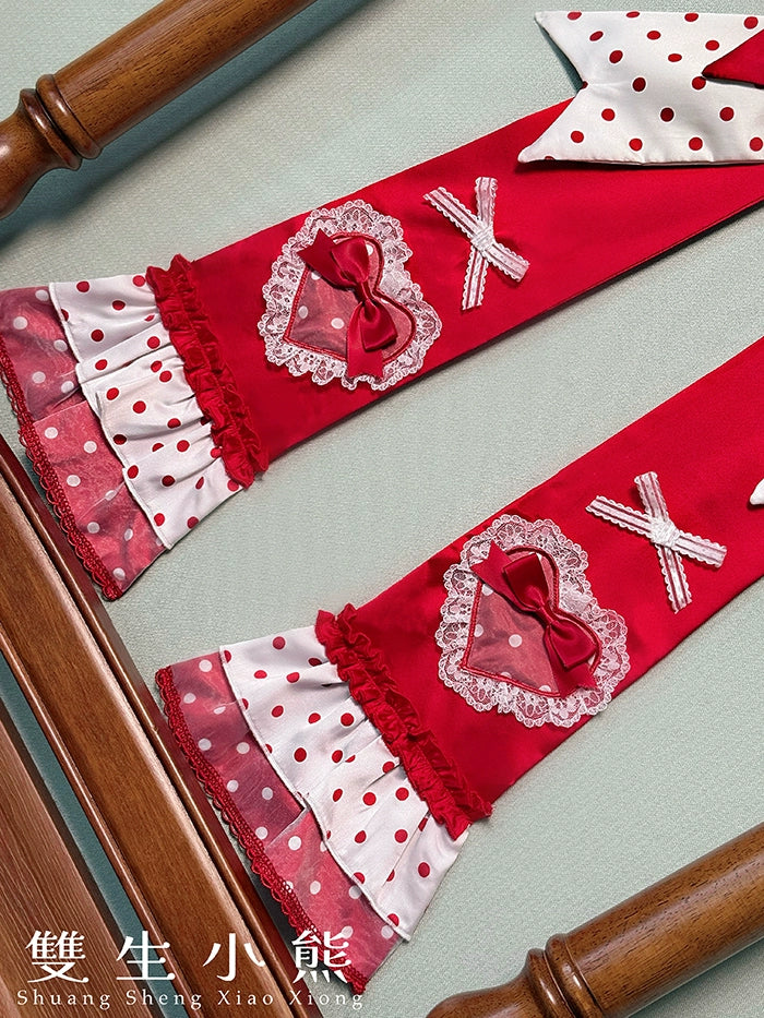 Shuang Sheng Xiao Xiong - Bite The Cake - Sweet Lolita Accessories, Red & White Polka Dots