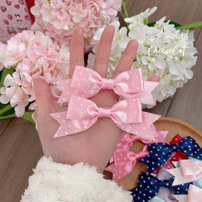 Cheese Cat - Kawaii Lolita Hair Clip Polka Dot Ribbon Bow Clips