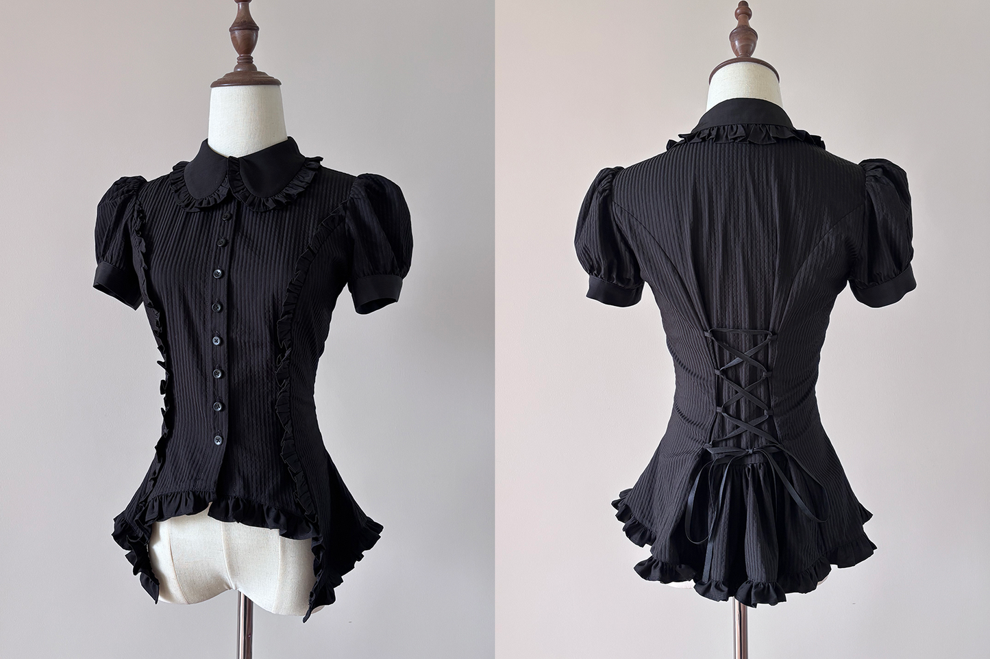 FlowerFairyDaily - Lilith - Gothic Lolita Short Sleeve Shirt, Detachable Tie