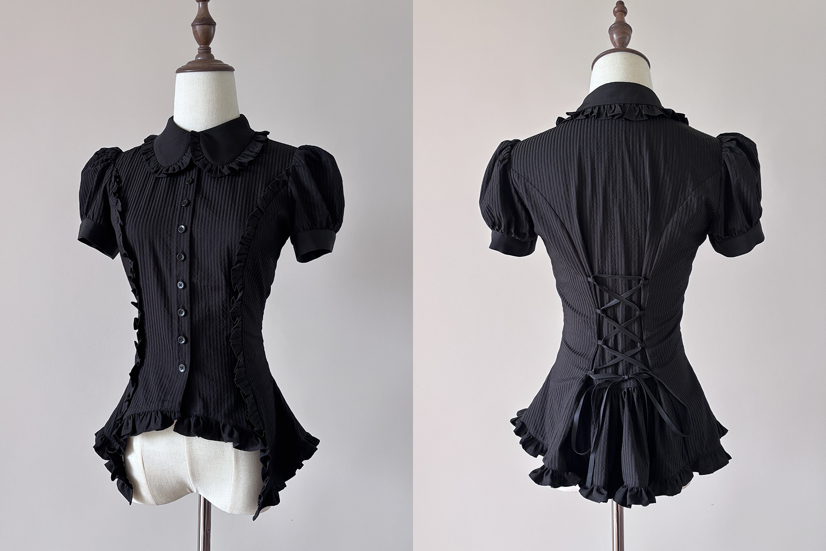 FlowerFairyDaily - Lilith - Gothic Lolita Short Sleeve Shirt, Detachable Tie