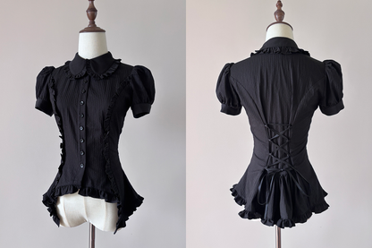 FlowerFairyDaily - Lilith - Gothic Lolita Short Sleeve Shirt, Detachable Tie