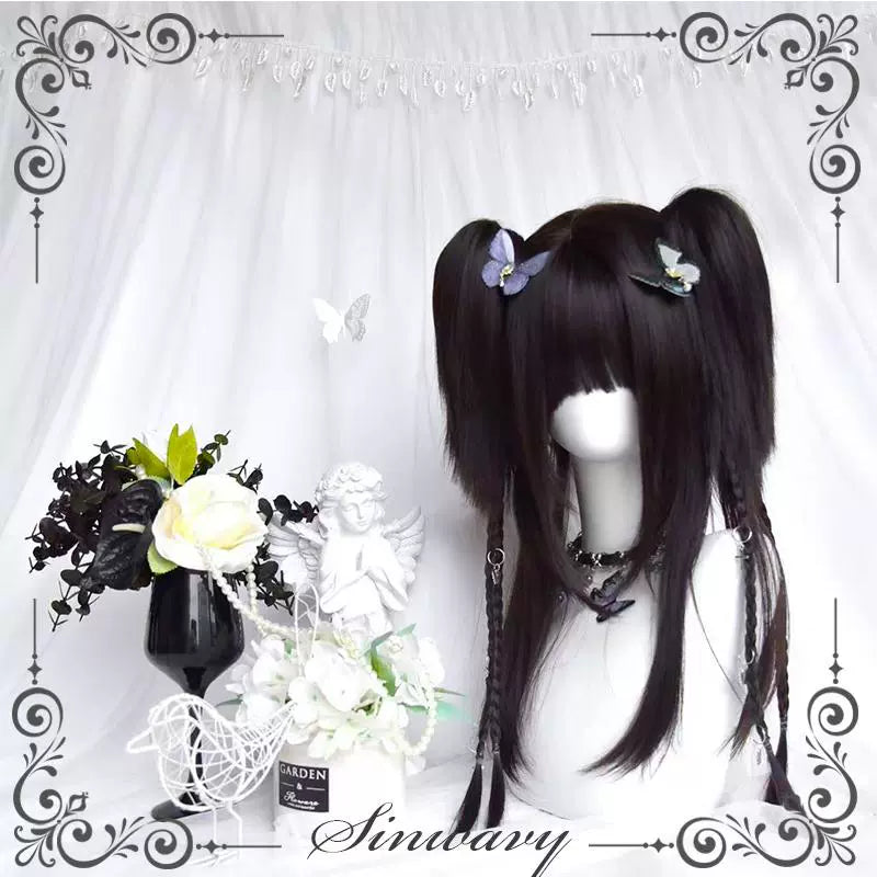 Sinwavy - Gothic Lolita Wig Black Natural Hair With Ponytails & Braids