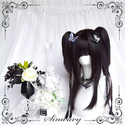 Sinwavy - Gothic Lolita Wig Black Natural Hair With Ponytails & Braids