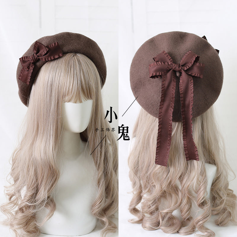 Xiaogui - Sweet Bow Multicolors Lolita Wool Beret