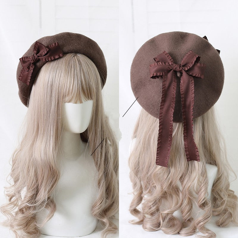 Xiaogui - Sweet Bow Multicolors Lolita Wool Beret
