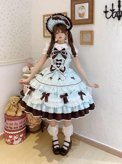 Sugar Girl - Fondant Cake - Summer Sweet Lolita JSK Dress, Tiered Ruffles and Bows