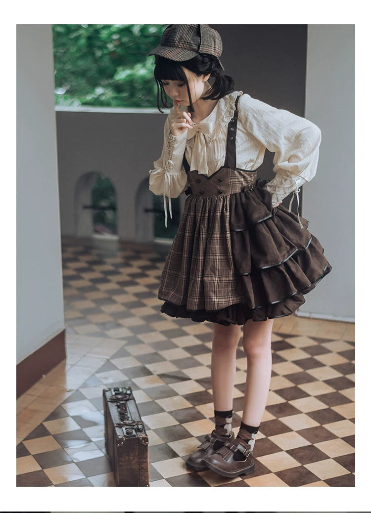 Honey Machine - Vanilla Latte - Retro Lolita Shirt Mutton Sleeve Innerwear