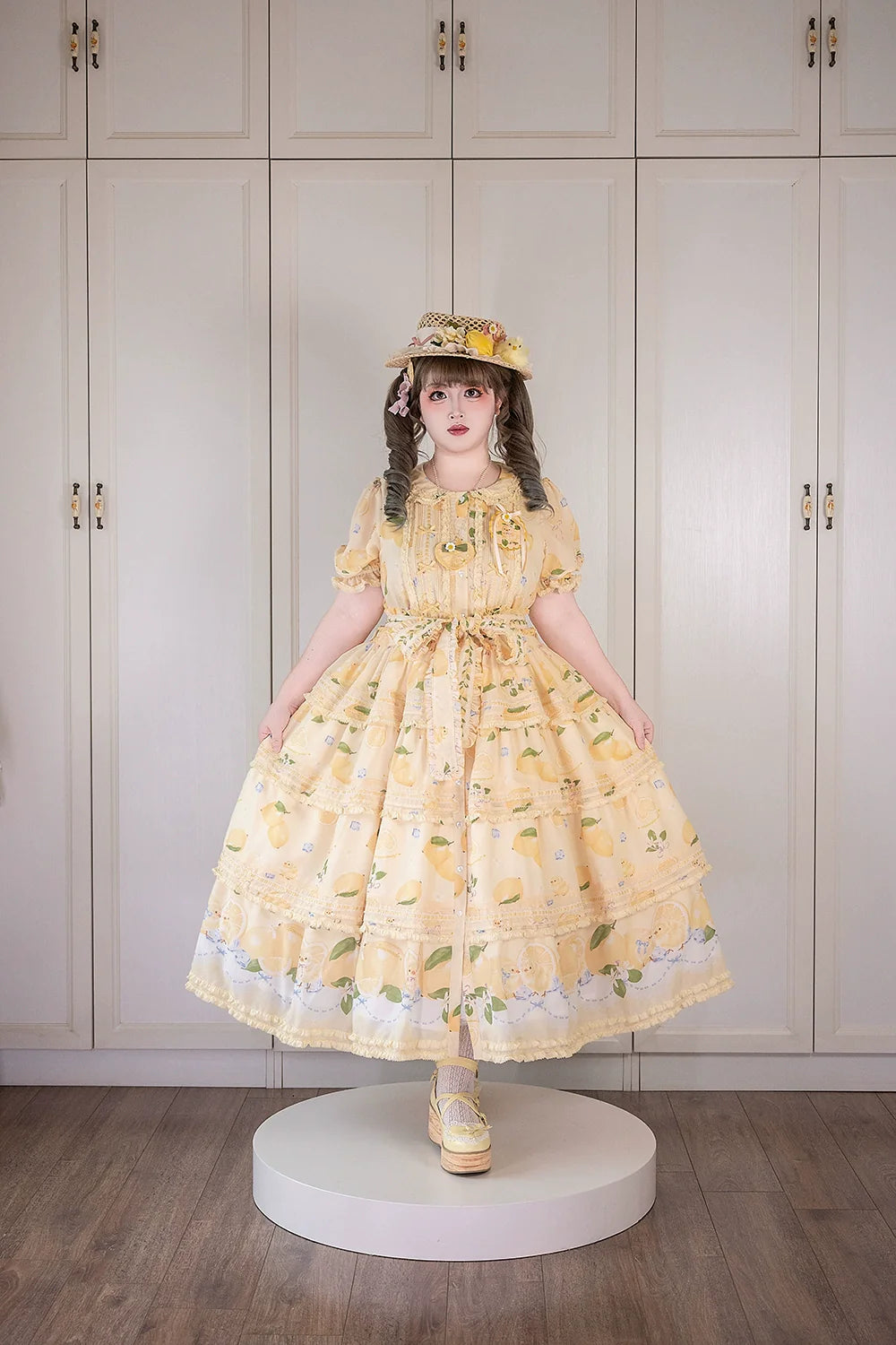 Miss Point - Lemon Chick - Country Lolita Printed OP With Button Front
