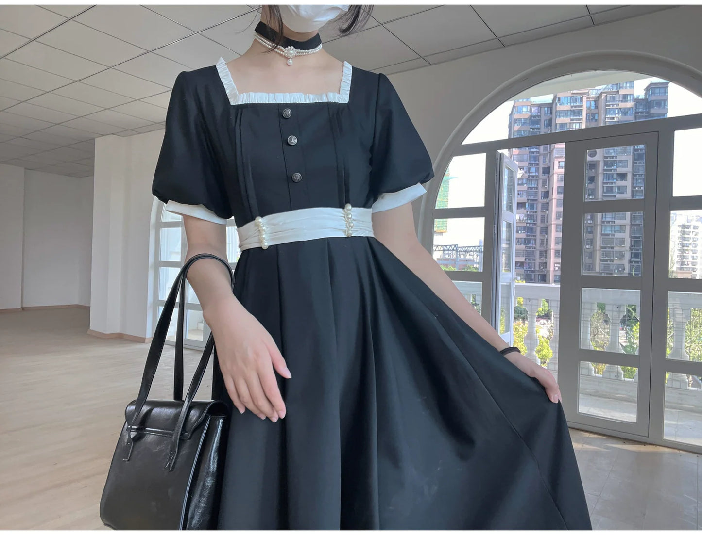 HuTaoMuJK - Thoughts - Vintage Lolita OP Dress Square Neckline Black Lolita Dress