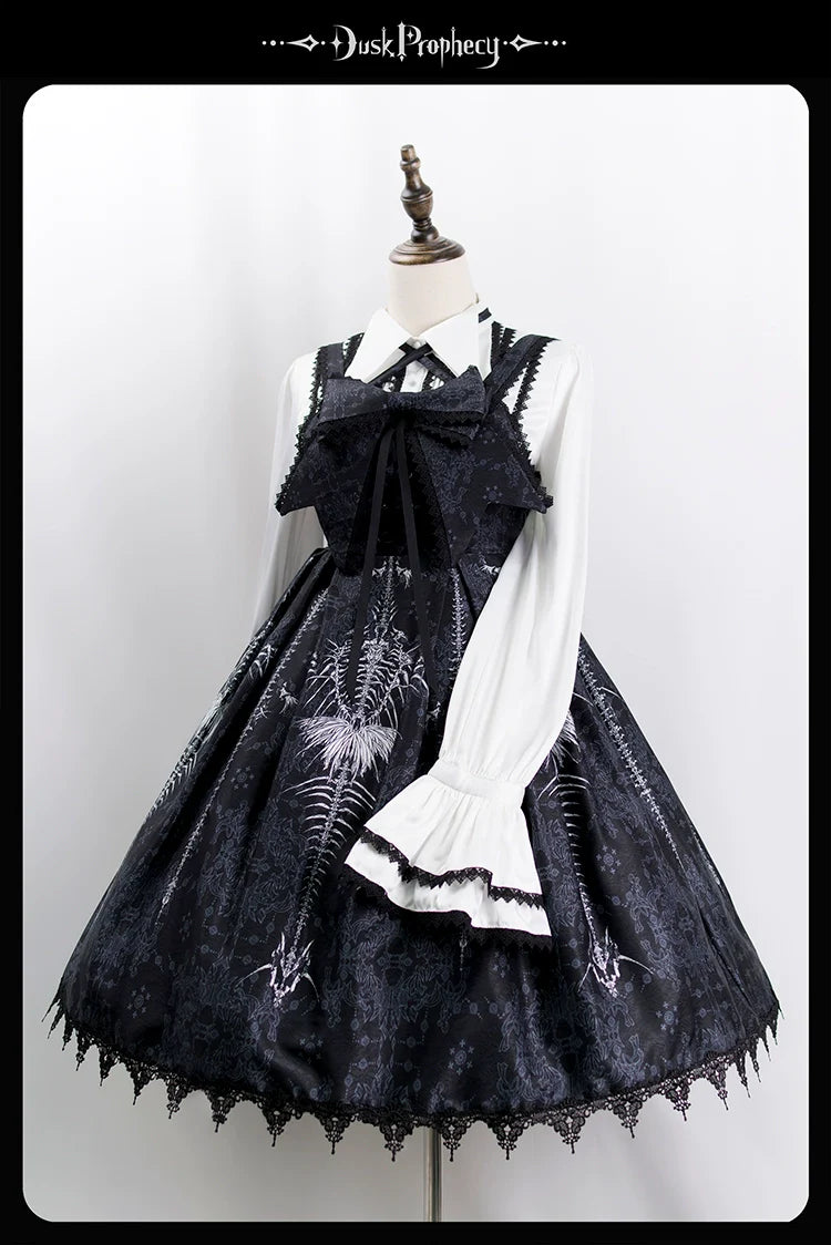 DuskProphecy - Coccyx - Elegant Lolita Dress High Waist Fishbone Print JSK Set