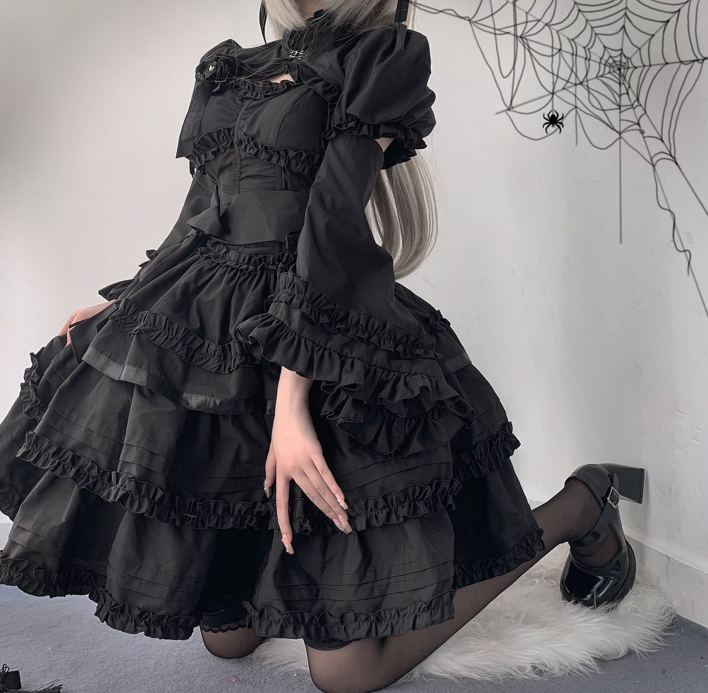 Mengfuzi - LiLith - Christmas Gothic Lolita JSK Dress, Short Sleeve Bolero