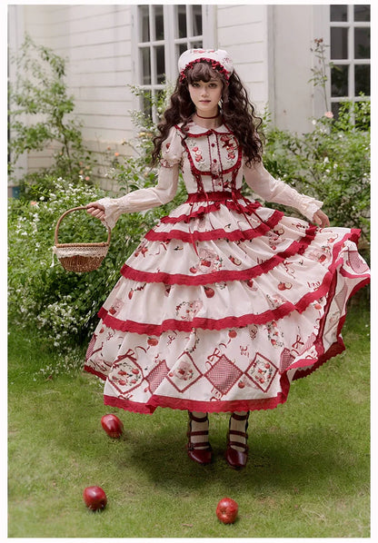 With PUJI - Apple Orchard - Country Lolita SK Embroidered Twins Lolita Top Skirt