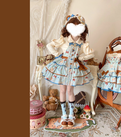 Cheese Mee Mee - Seaside Tea Party - Sweet Lolita Dress Cute Print JSK and Cape