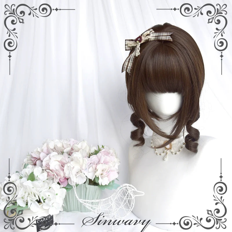 Sinwavy - Fairy Tale Town - Classic Lolita Wig Dark Brown Roman Curly Double Ponytail Wig