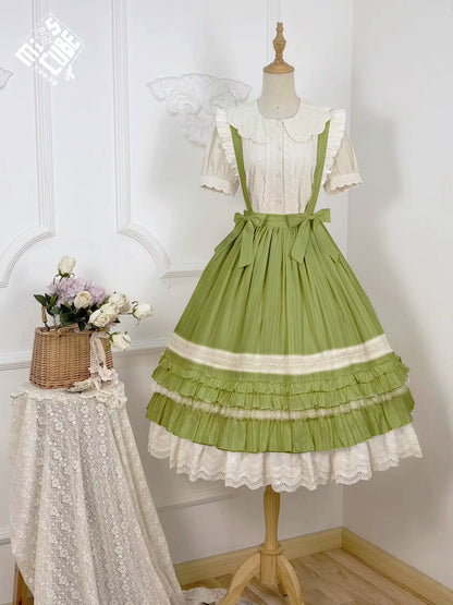 Miss Cube - Cool Sheep Whisper - Kawaii Retro Lolita SK with Detachable Suspenders
