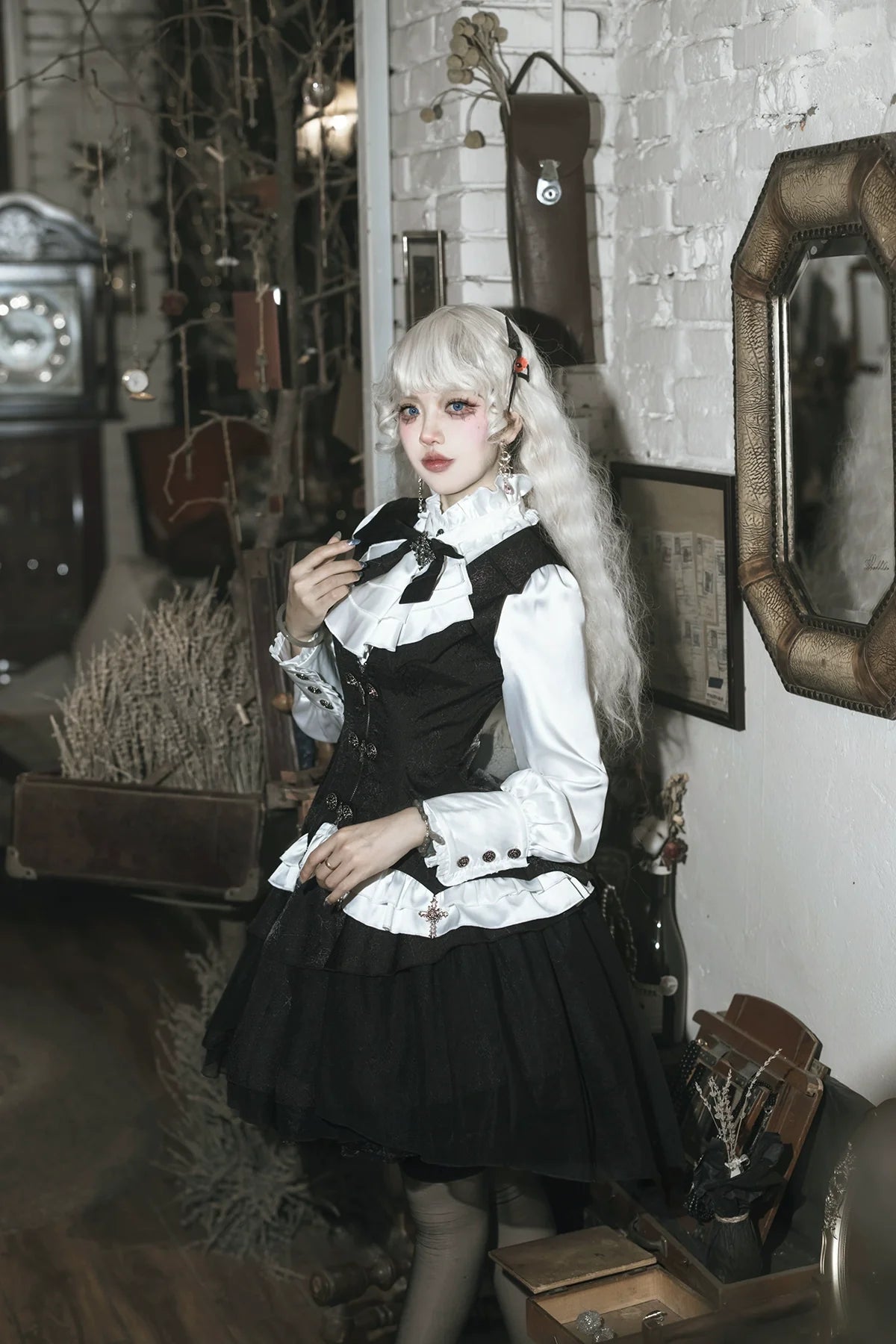 Letters from Unknown Star - Bloodline Duke - Gothic Lolita SK Suit Spider Web Vest and Blouse