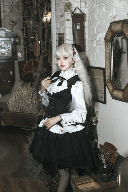 Letters from Unknown Star - Bloodline Duke - Gothic Lolita SK Suit Spider Web Vest and Blouse