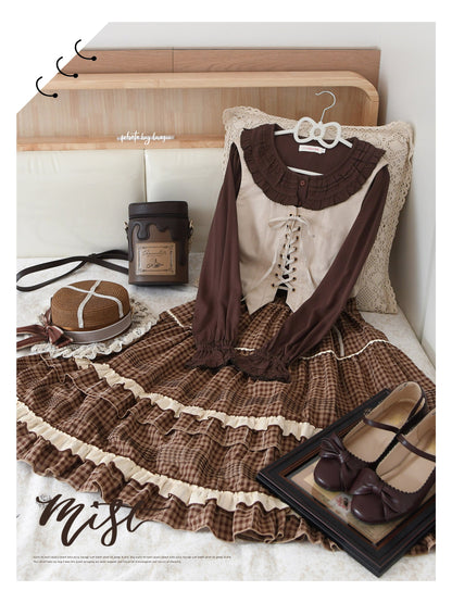 MIST - Wine Drunk Rose - Sweet Cotton Lolita Blouse with Ruffles and Pleats