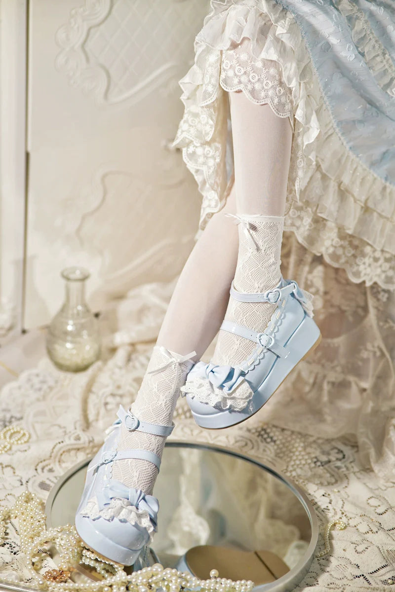 Jiujiu Lolita - Milky Puff - Sweet Lolita Heels Shoes, Round Toe With Petite Wedge