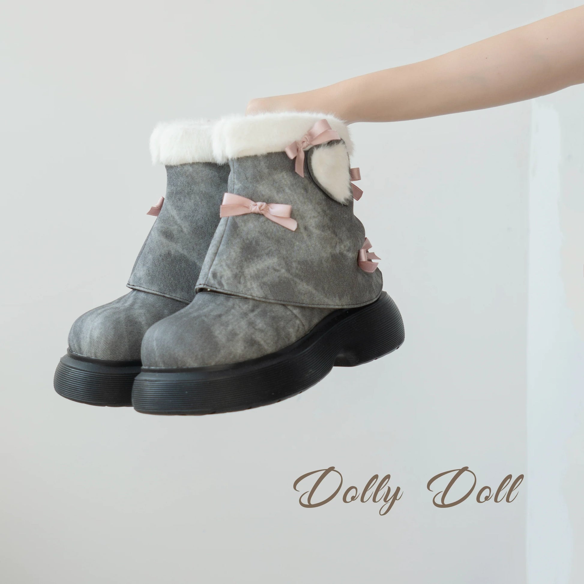 Dolly Doll - Ponyo - Winter Casual Lolita Boots Bow Thick Sole Shoes
