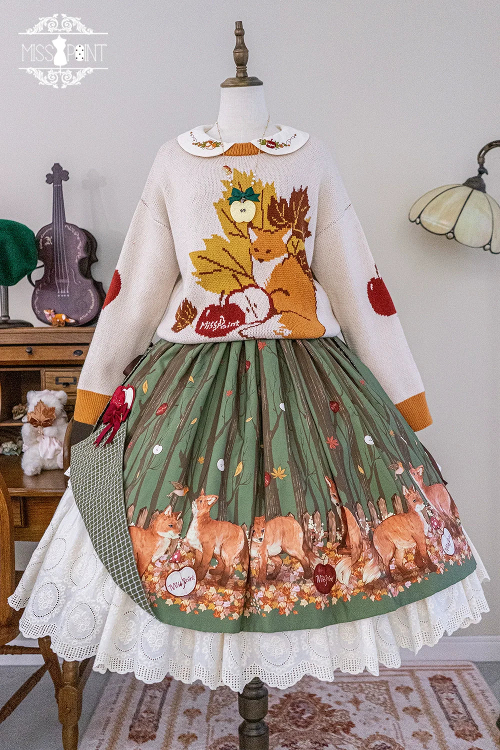 Miss Point - Chubby Fox in the Forest - Kawaii Lolita Sweater Customized Winter Lolita Couple Outfit