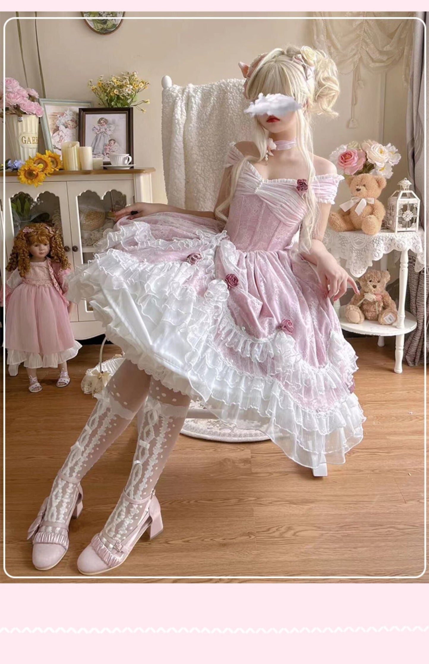 Sakurada Fawn - Manta - Plus Size Sweet Lolita JSK Dress with Rose Decoration