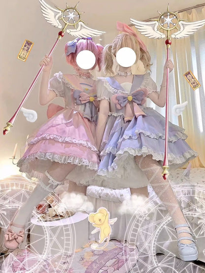 Labixiaoxin - Sweet Lolita OP Dress Navy Collar Pastel Tiered Dress