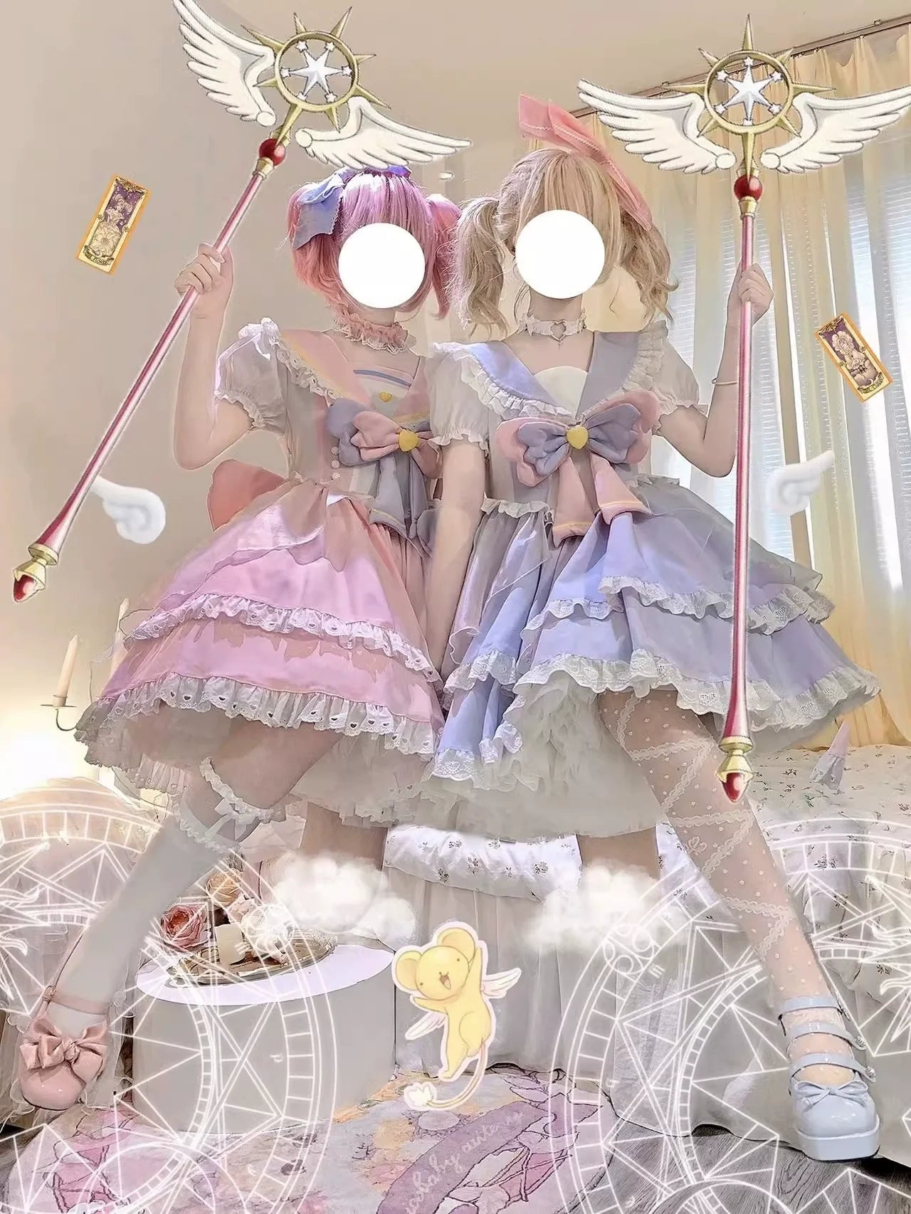 Labixiaoxin - Sweet Lolita OP Dress Navy Collar Pastel Tiered Dress