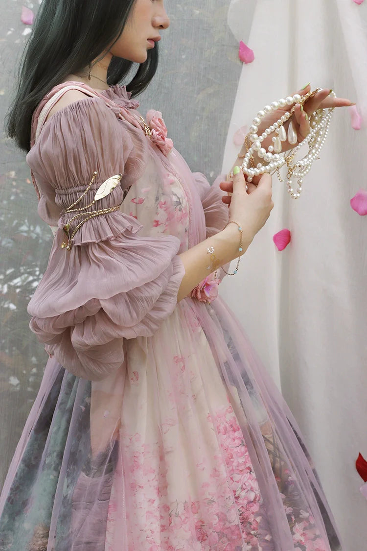 Balladeer - Classic Lolita Shirt Puff Sleeves Open Shoulder Blouse