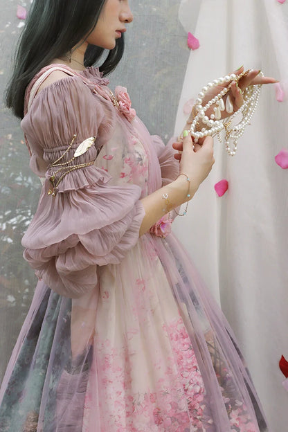 Balladeer - Classic Lolita Shirt Puff Sleeves Open Shoulder Blouse