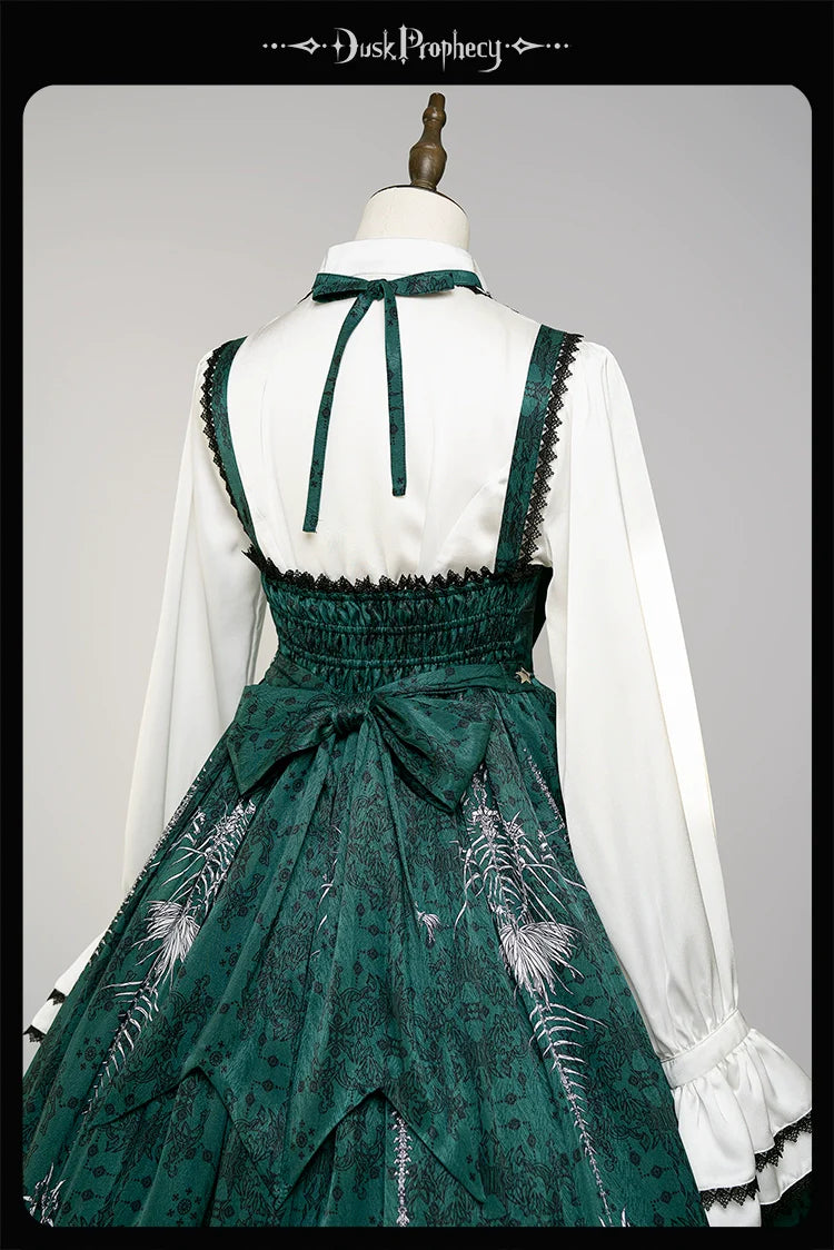 DuskProphecy - Coccyx - Elegant Lolita Dress High Waist Fishbone Print JSK Set