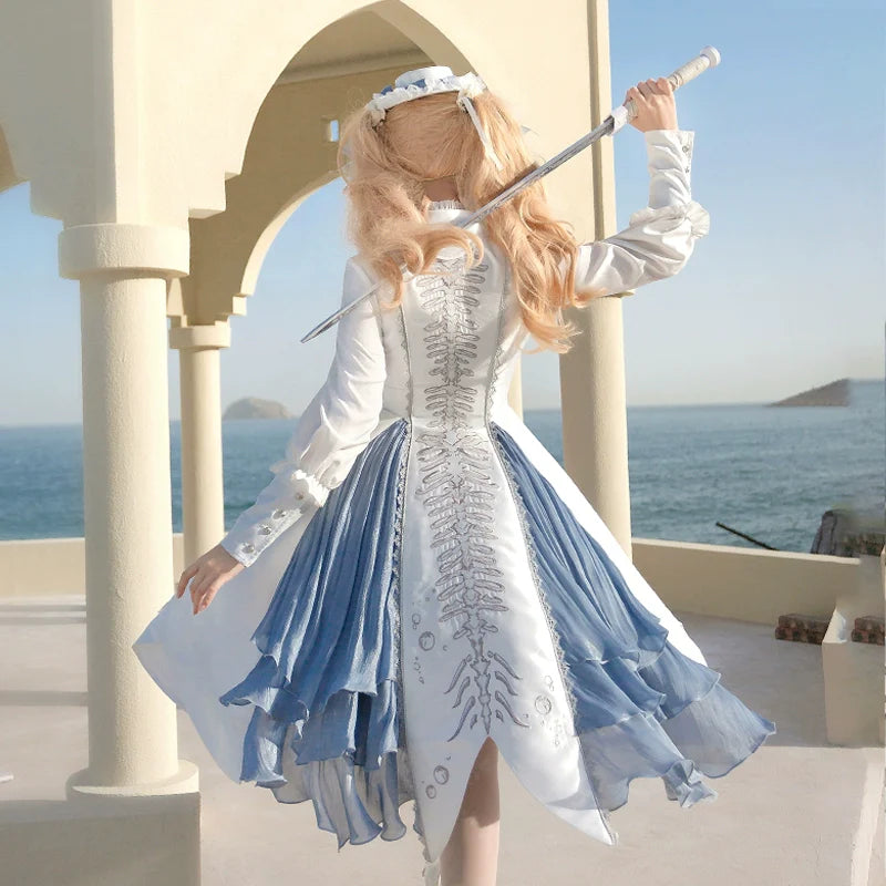 Forest Fluorescent Carps - Crumbling Skeleton - Ouji Lolita Fishbone Embroideried Vest, Prince Pants Suits