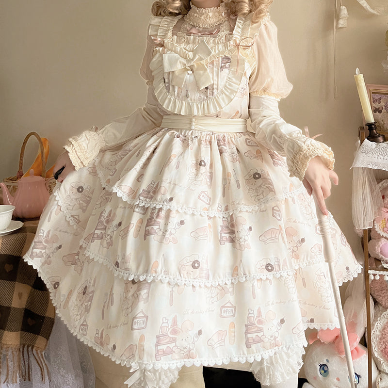 Niu Niu - Plus Size Lolita Jumper Dress, Beige Sweet Short Sleeve