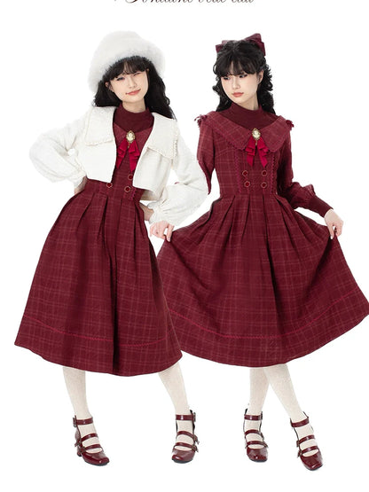 ZeeYe - Maple Dan Bai Lu - Classic Lolita Plaid Dress Long Sleeved OP