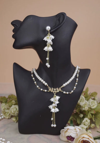 Rose of Sharon - Lily Miss - Elegant Lolita Pearl Necklace and Earrings Set