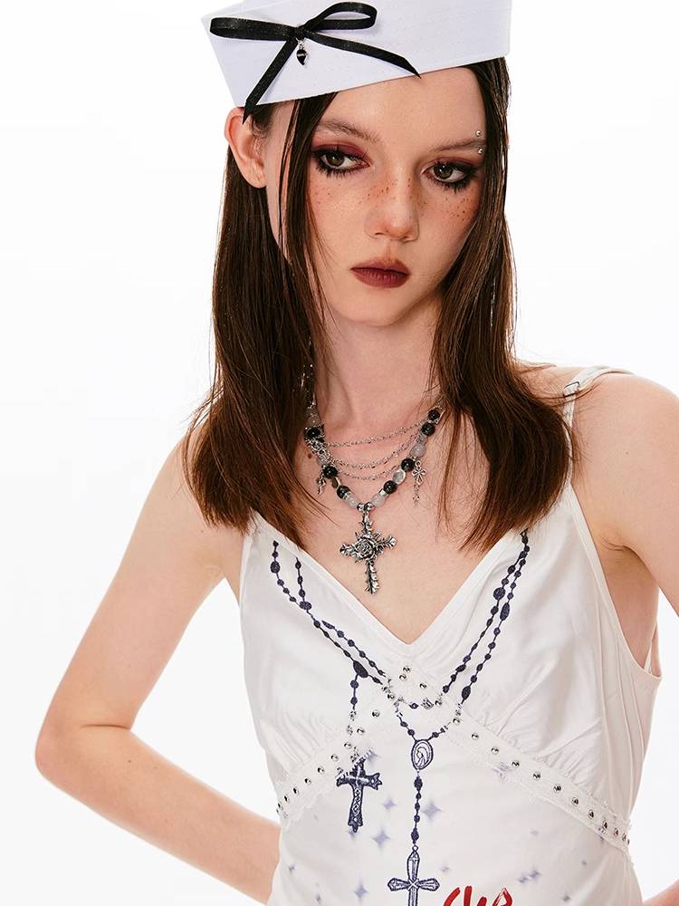 Printed suspender dress【s0000008433】