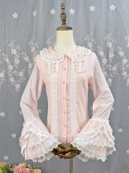 DMFS Lolita - Spiral Candy - Sweet Lolita Long Sleeve Cotton Shirt, Lace Accents