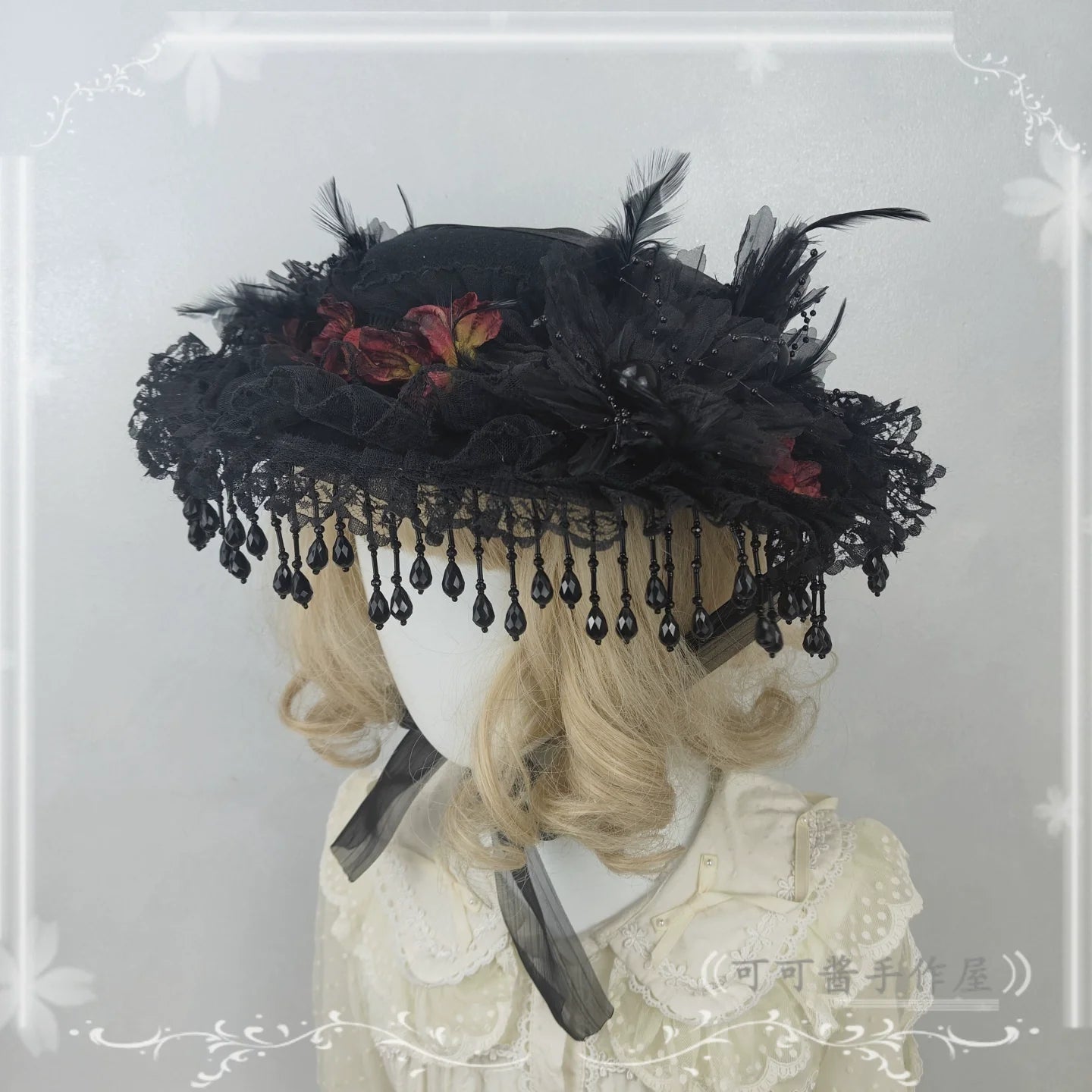 Cocoa Jam - Gothic Lolita Flat Hat, With Ribbon Ties