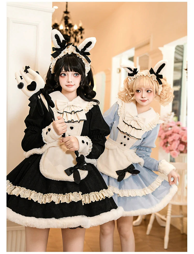 With PUJI - Rabbit&Alice - Sweet Twin Lolita OP Dress Doll Apron Dress Set