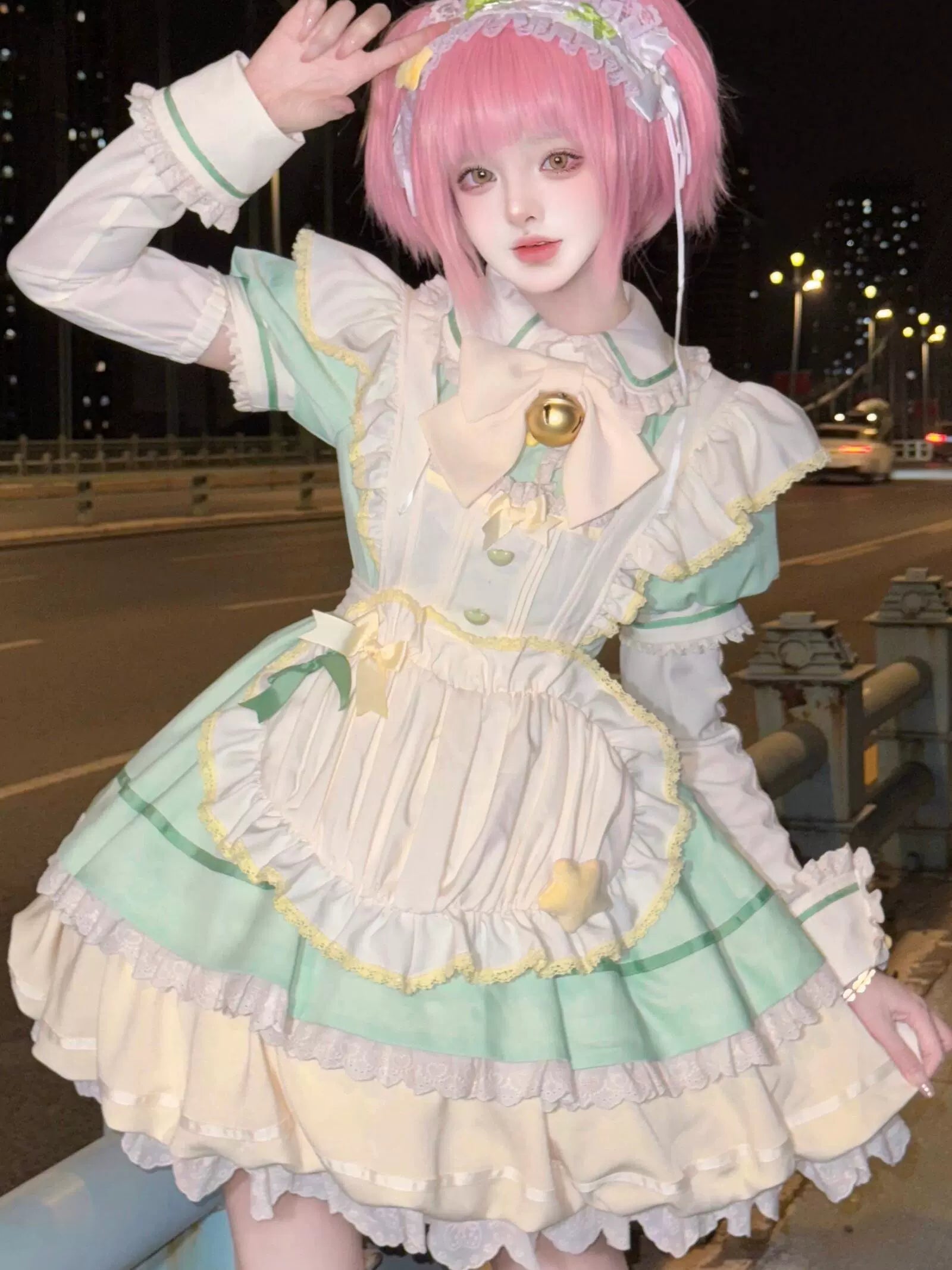 Sakurahime - Berry Bubble - Kawaii Lolita OP Tiered Ruffles Apron Lolita Dress