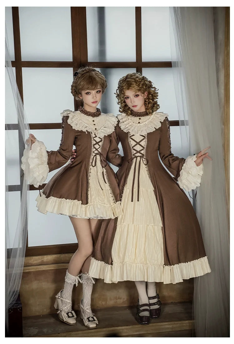 With PUJI - Walnut Box - Classic Lolita OP Dress Suit, Flared Sleeve