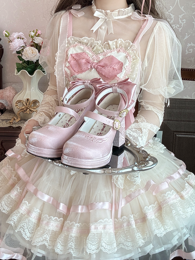 Dreamland - Dreamlike Lily of the Valley - Classic Lolita Platform Shoes with Back Large Bow