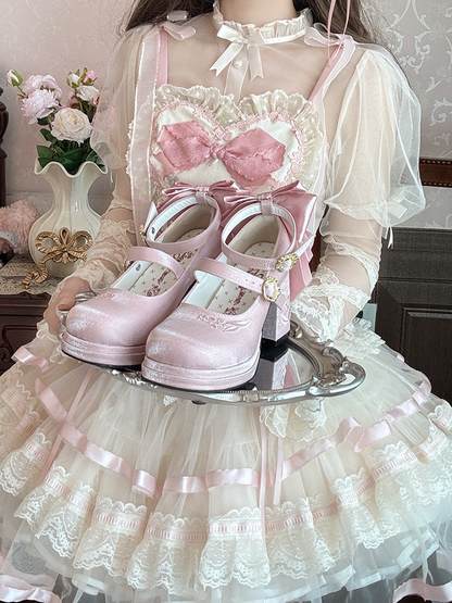 Dreamland - Dreamlike Lily of the Valley - Classic Lolita Platform Shoes with Back Large Bow